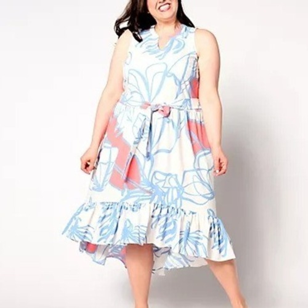 Susan Graver Soleil Petite Small White Floral Stretch Woven Dress Beach A641801